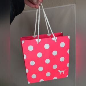 Hot Pink Victoria's Secret Polka Dots And Dog Paper Gift Bag
